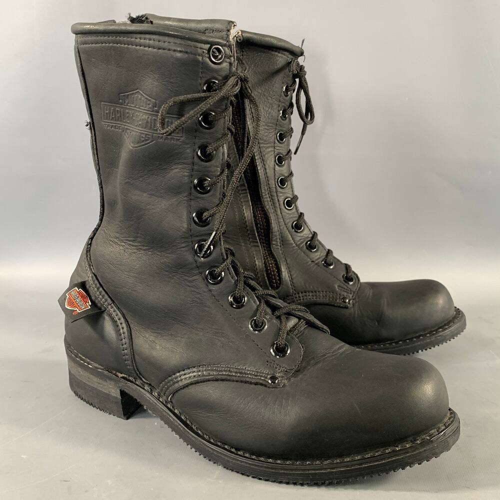 HARLEY DAVIDSON Size 9.5 Black Leather Lace Up Boots
